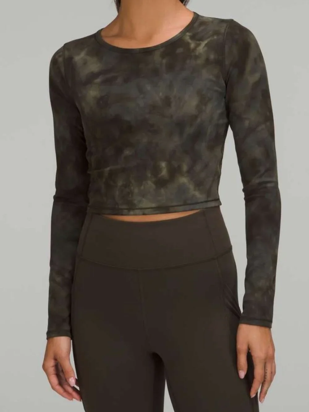 Lululemon Wunder Train Cropped Long Sleeve Diamond Dye Medium Olive 12 NWOT